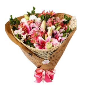 Bouquet misto de lírios com lizianthus