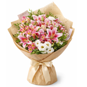 Bouquet misto de lírios com lizianthus