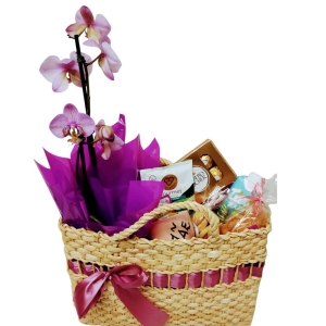 Bolsa café da manhã ou chá da tarde com orquídea decorada