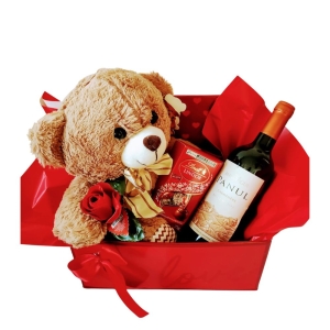 Kit de presente namorados urso bombons  e vinhos